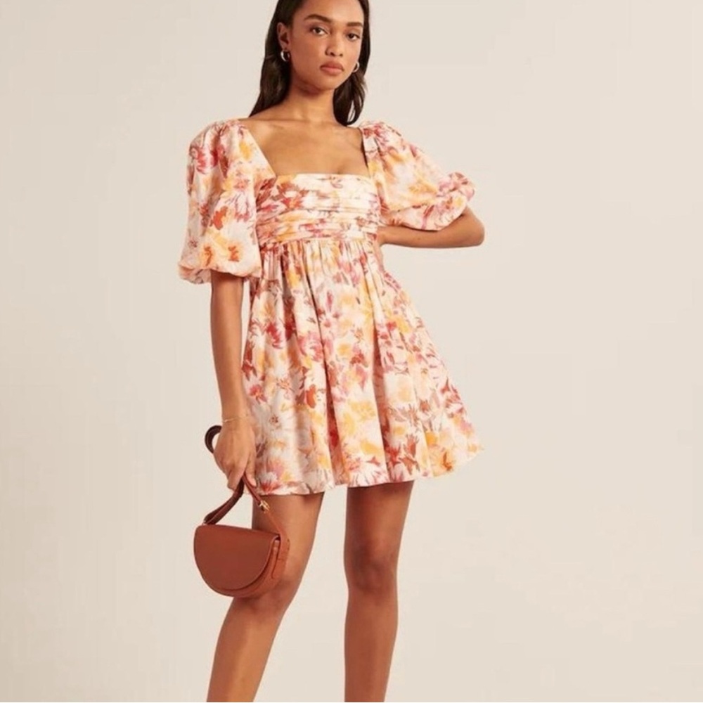 Abercrombie & Fitch Emerson Poplin Puff Sleeve Mini Dress Cottagecore Size S